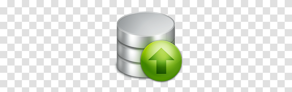 Misc Upload Database Icon Ivista Iconset Sean Poon, Green, Sphere, Cylinder, Aluminium Transparent Png