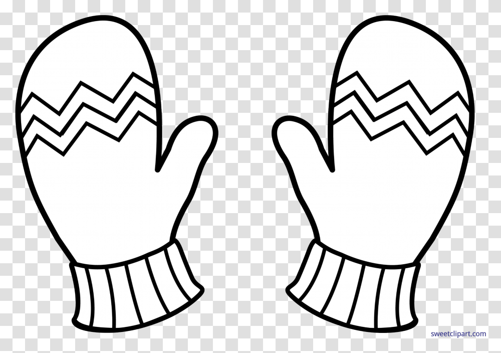 Mitten Clip Cute Gloves Clipart Black And White, Hand, Stencil, Finger Transparent Png