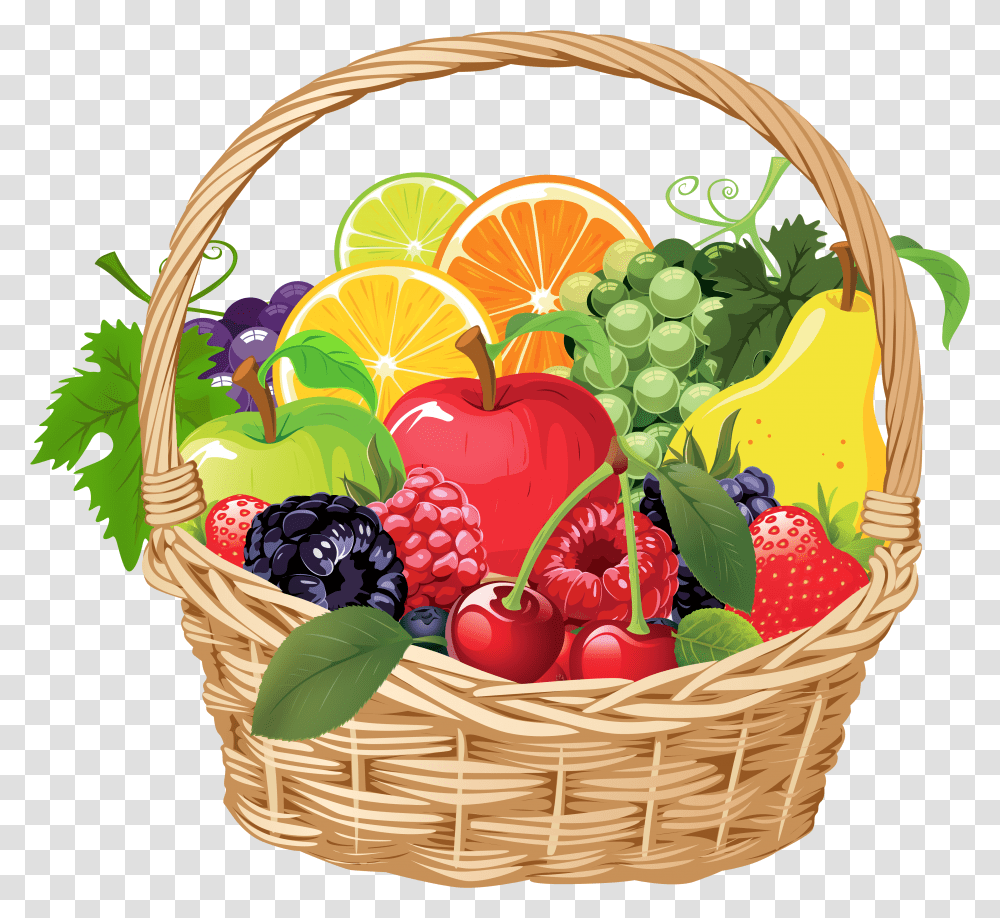 Mix Fruit Image Background Fruit Basket Clipart, Plant, Food, Raspberry, Grapes Transparent Png