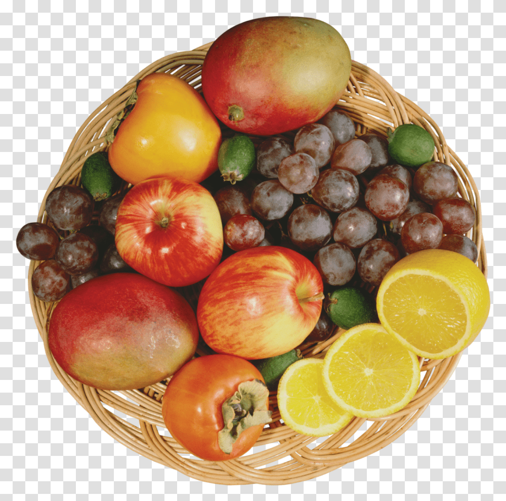 Mixed Fruits In Wicker Bowl Clipart Fruits Top View, Plant, Food, Orange, Citrus Fruit Transparent Png