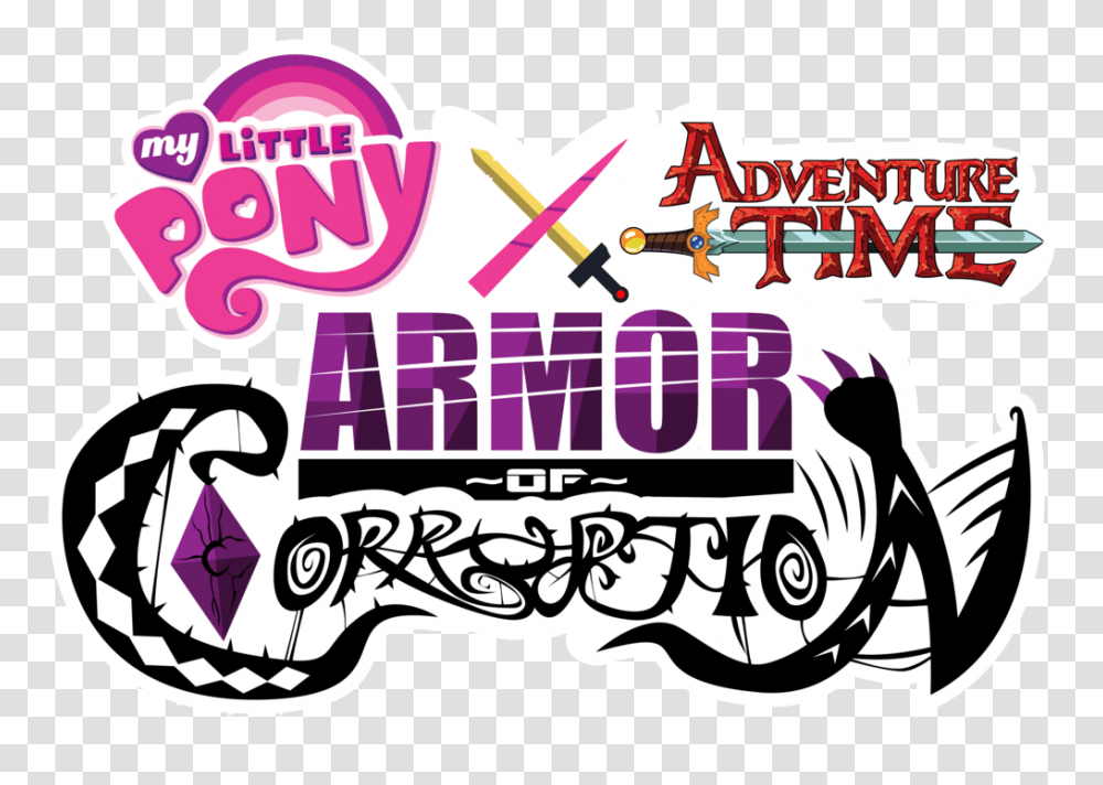 Mlp X Adventure Time Armor Of Corruption Logo, Label, Alphabet, Crowd Transparent Png