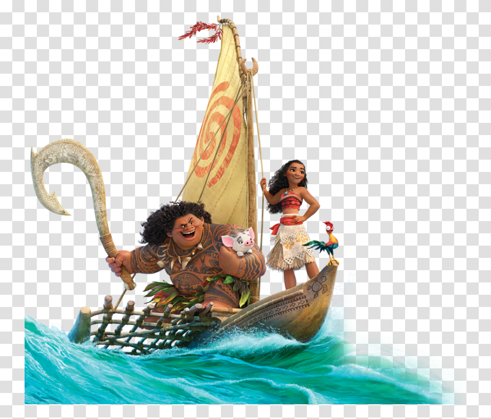 Moana 1oz Silver Proof Coin Image Moana And Maui On Boat, Person, Adventure, Leisure Activities, Figurine Transparent Png