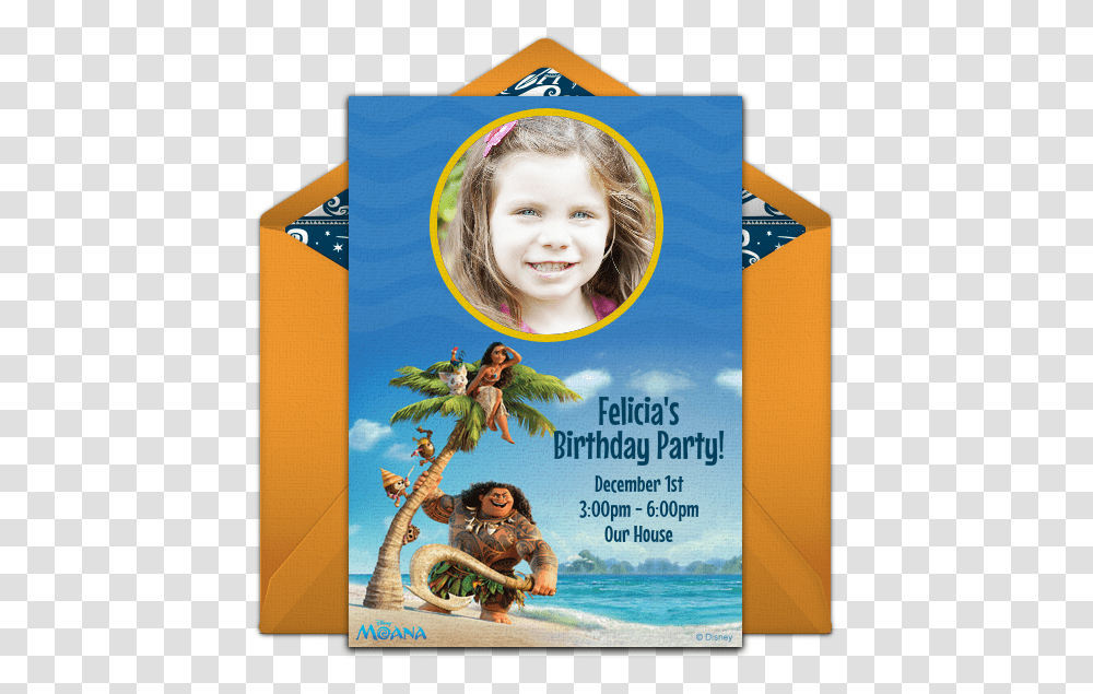 Moana Photo Online Invitation Moana On The Beach, Person, Poster, Advertisement, Flyer Transparent Png