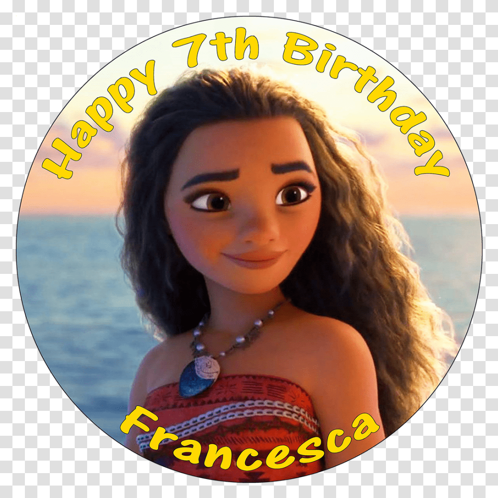 Moana Princess Birthday Cake Edible Round Printed Topper Decoration Printed Moana Cake Topper, Toy, Person, Human Transparent Png