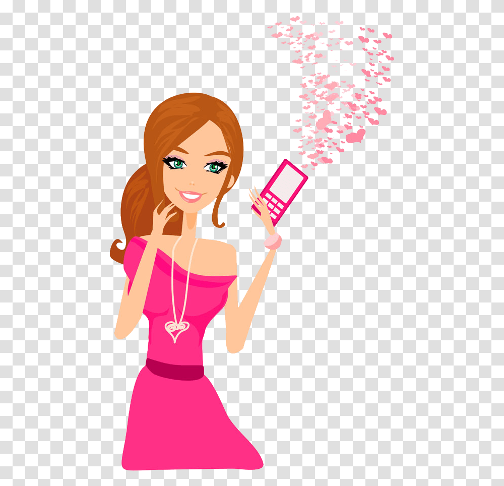 Mobile Phone Telephone Girl Clip Art Girl With Mobile Phone Cartoon, Doll, Toy, Person, Human Transparent Png
