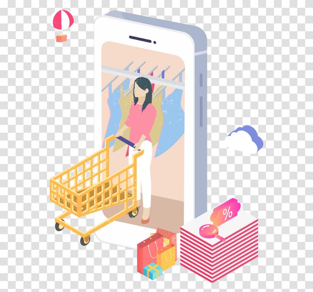Mobile Shoping Illustration, Shopping Cart, Person, Human, Box Transparent Png