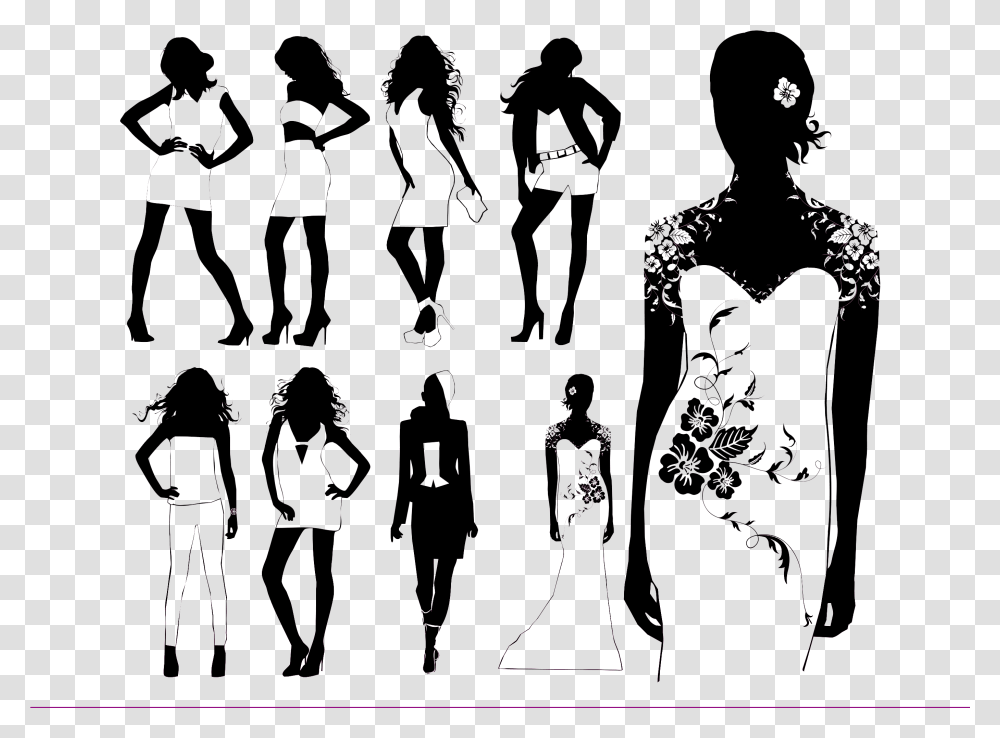 Model Fashion Runway Silhouette Fashion Background Black And White, Person, Outdoors, Nature Transparent Png