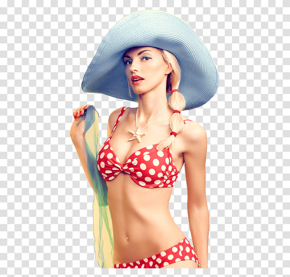 Model In Bikini And Summer Hat, Apparel, Person, Human Transparent Png