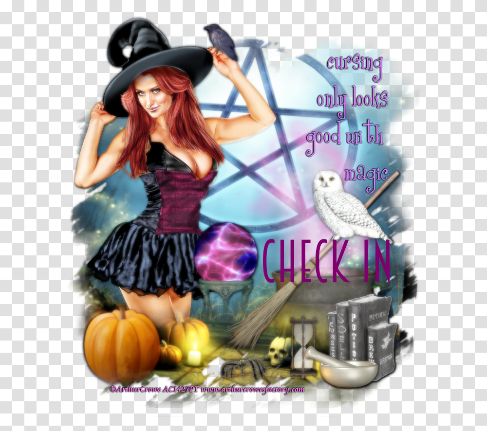 Model Sexy Witch Snags Pumpkin, Bird, Hat, Person Transparent Png