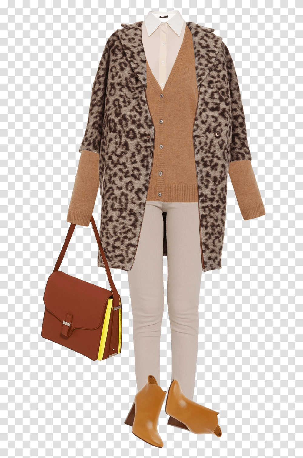Model Wearing Thakoon Addition Leopard Printed Leather Shoulder Bag, Apparel, Sweater, Person Transparent Png