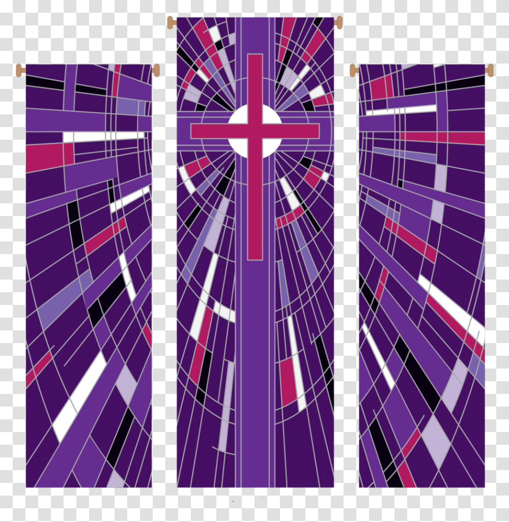 Modern Cross Purple 3 Piece Banner Set Lent Banners, Art, Lighting, Pattern, Graphics Transparent Png