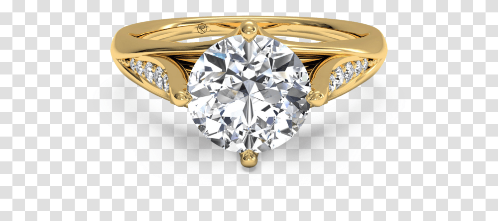 Modern Tulip Pave Engagement Ring In 18k Yellow Gold Diamond Gold Ring, Gemstone, Jewelry, Accessories Transparent Png