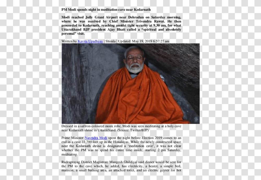 Modi In Kedarnath One Eye Open, Person, Human, Monk, Monastery Transparent Png