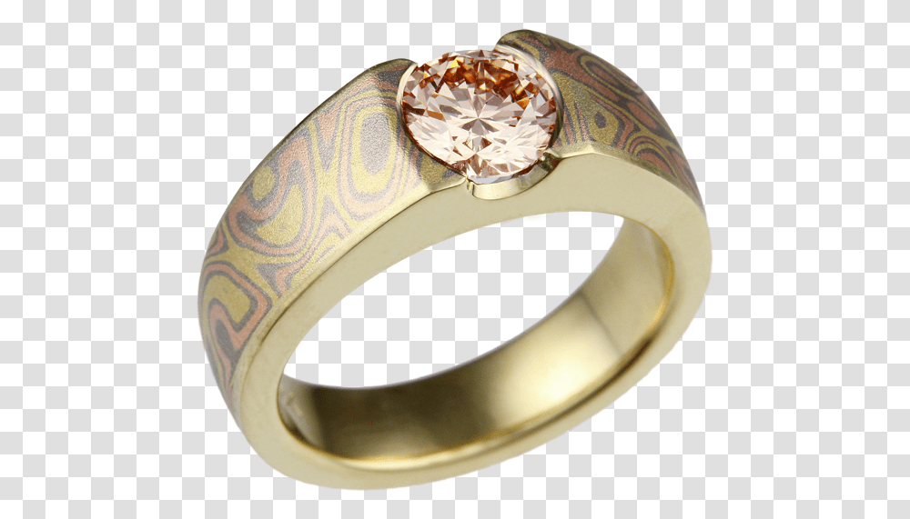 Mokume Flush Stone Solitaire With Light Pink Diamond Pre Engagement Ring, Jewelry, Accessories, Accessory, Gold Transparent Png