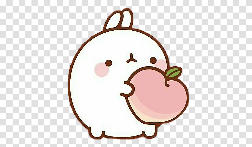 Molang Bunny Rabbit Cute Kawaii Peach Cartoon, Sweets, Food, Plant, Bag Transparent Png