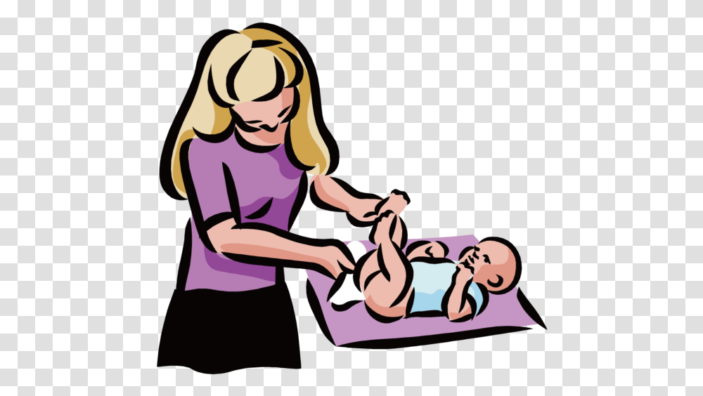 Mom And Baby Free Baby Diaper Change Cartoon, Person, Human, Patient, Massage Transparent Png