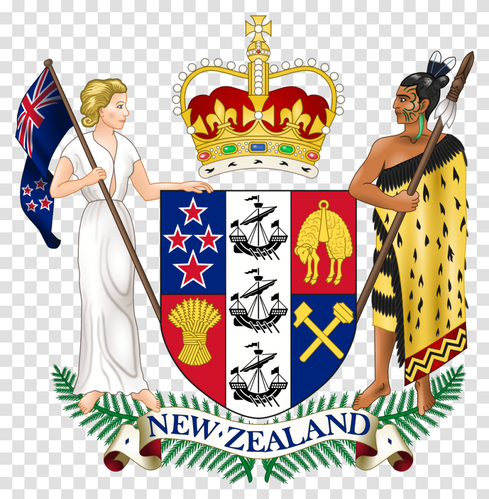 Monarchy Of New Zealand Wikipedia New Zealand Coat Of Arms, Person, Costume, Crown, Jewelry Transparent Png