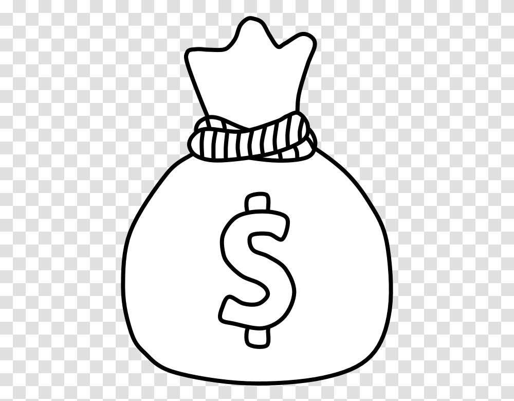 Money Bag Black And White Illustration, Number, Hand Transparent Png