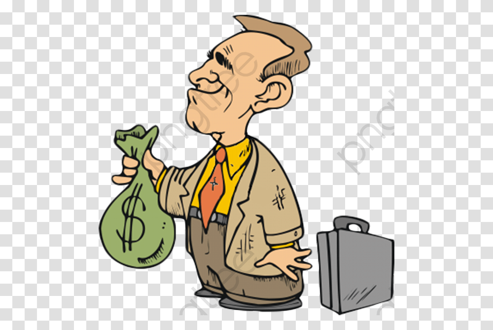 Money Bag Cartoon Bag Of Money, Person, Human, Briefcase, Handbag Transparent Png