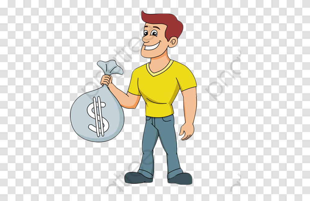 Money Bag Clipart Man Guy Holding Money Clipart, Person, Human, Tool, Axe Transparent Png