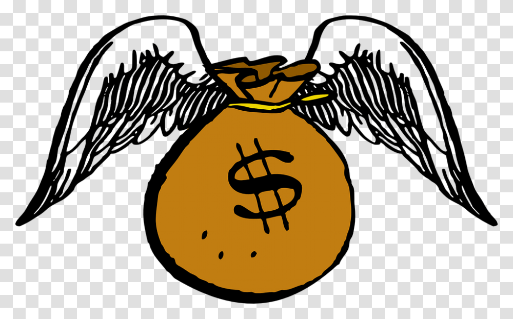 Money Bag With Wings Attached Displaying A Dollar Sign Money Fly Away Clipart, Plant, Halloween, Weapon Transparent Png