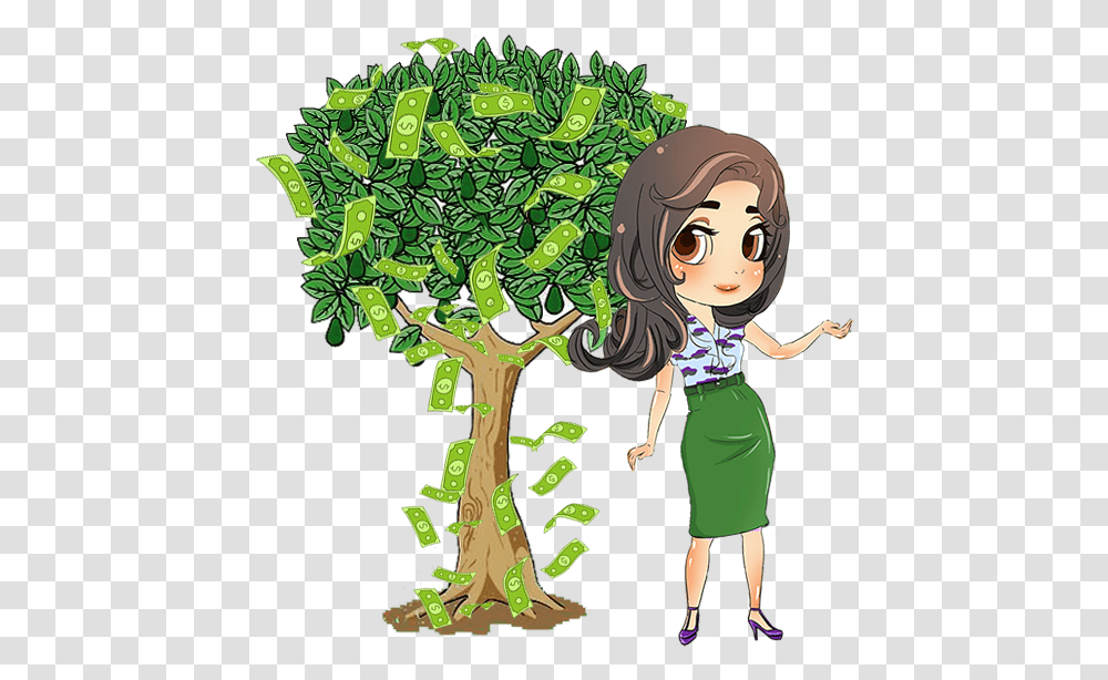 Money Cartoon Cartoon With Money Pic, Vegetation, Plant, Tree, Green Transparent Png