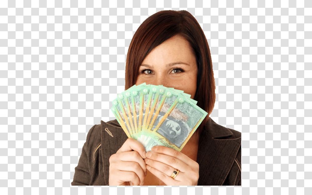 Money For Car Hand Holding Australian Dollars, Person, Face, Female Transparent Png