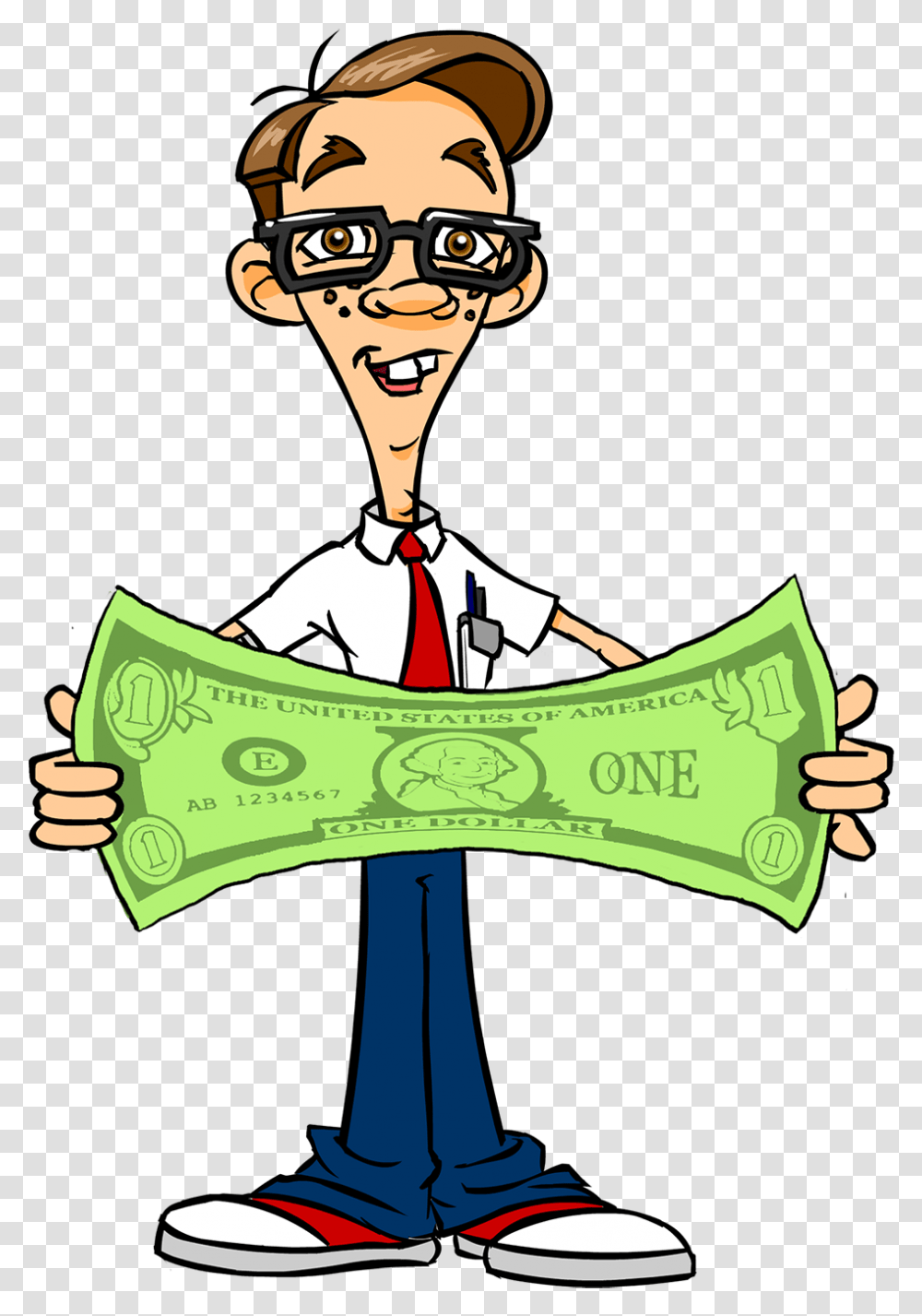 Money Nerd Clipart Download Cartoon Nerds, Person, Crowd, Tie Transparent Png