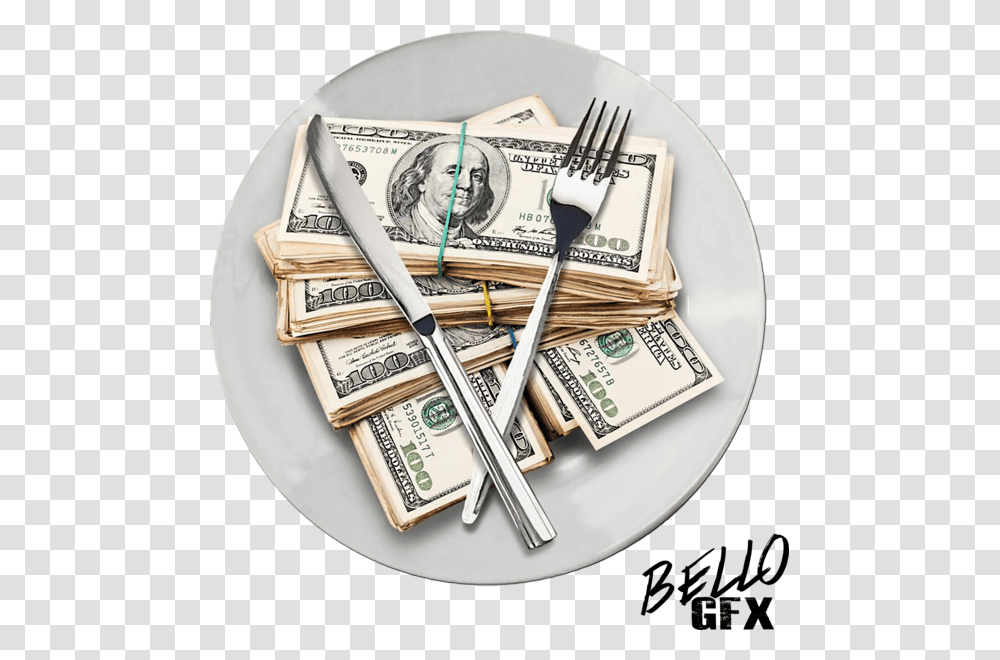 Money On Food Plate, Dollar, Cutlery Transparent Png