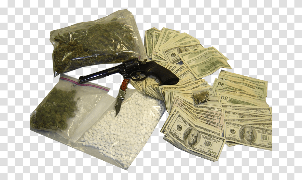 Money With Drugs, Gun, Weapon, Weaponry, Person Transparent Png