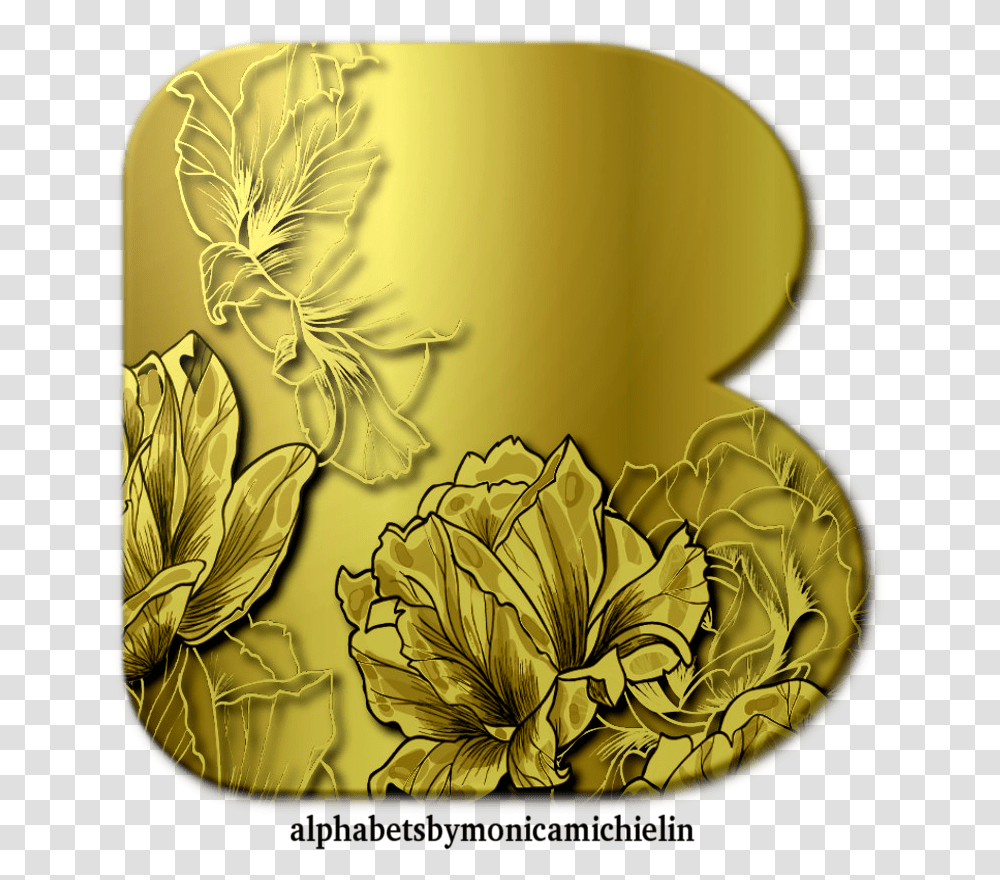 Monica Michielin Alfabetos Golden Flowers Texture Alphabet Floral Design, Plant, Pattern, Pineapple, Fruit Transparent Png