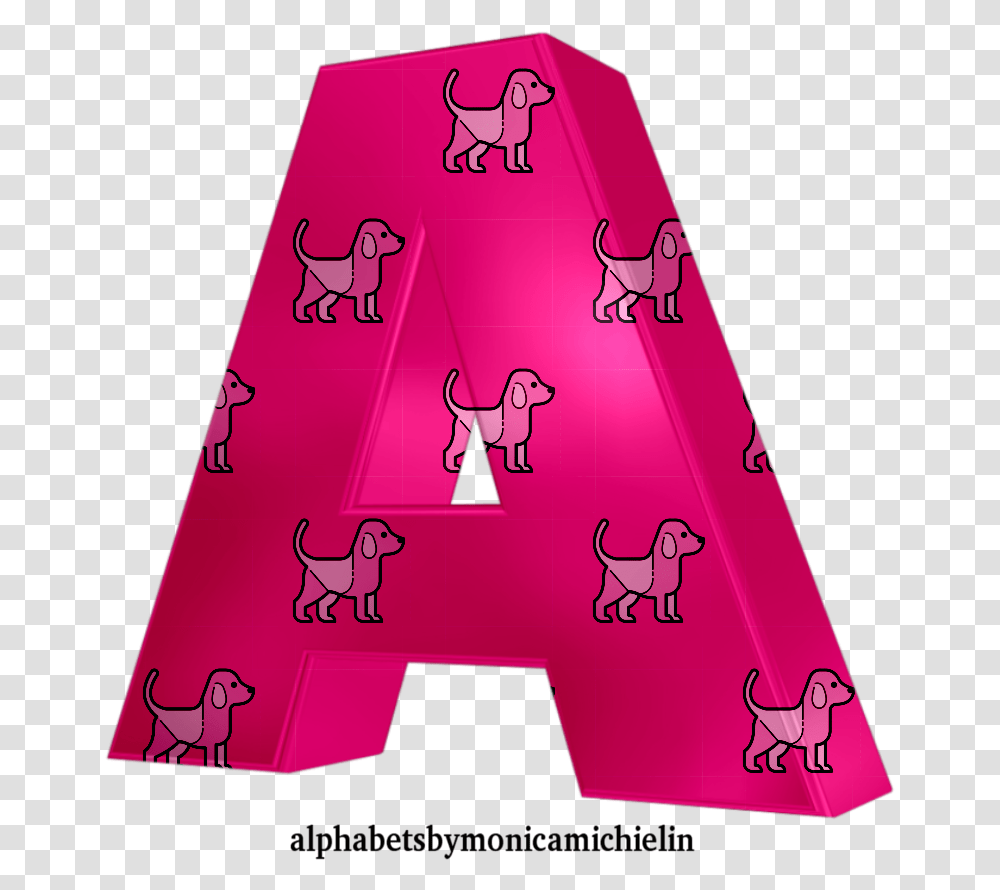 Monica Michielin Alphabets Pink Dog Puppy Alphabet Icons Alphabet Pink And Blue, Text, Triangle, Banner, Monument Transparent Png