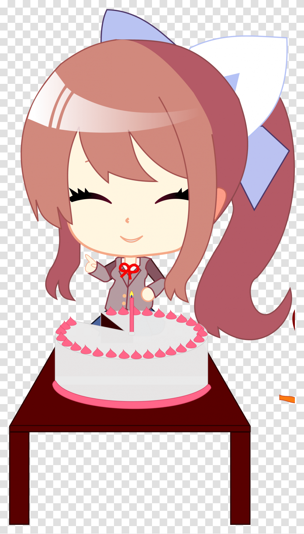 Monika And The Cake Doki Doki Literature Cute, Birthday Cake, Dessert, Food, Sweets Transparent Png