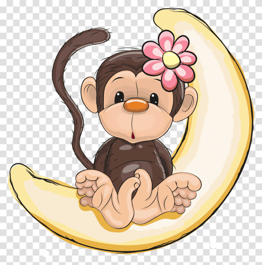 Monkey And Moon Clipart Cute Cartoon Monkey, Food, Plant, Birthday Cake, Dessert Transparent Png