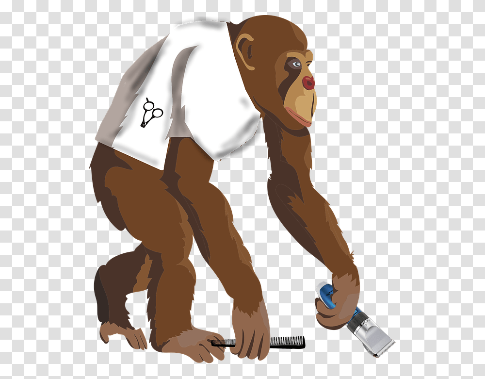 Monkey Barber Hairdresser Funny Chimpanzee Cartoon Clipart, Person, People, Animal Transparent Png