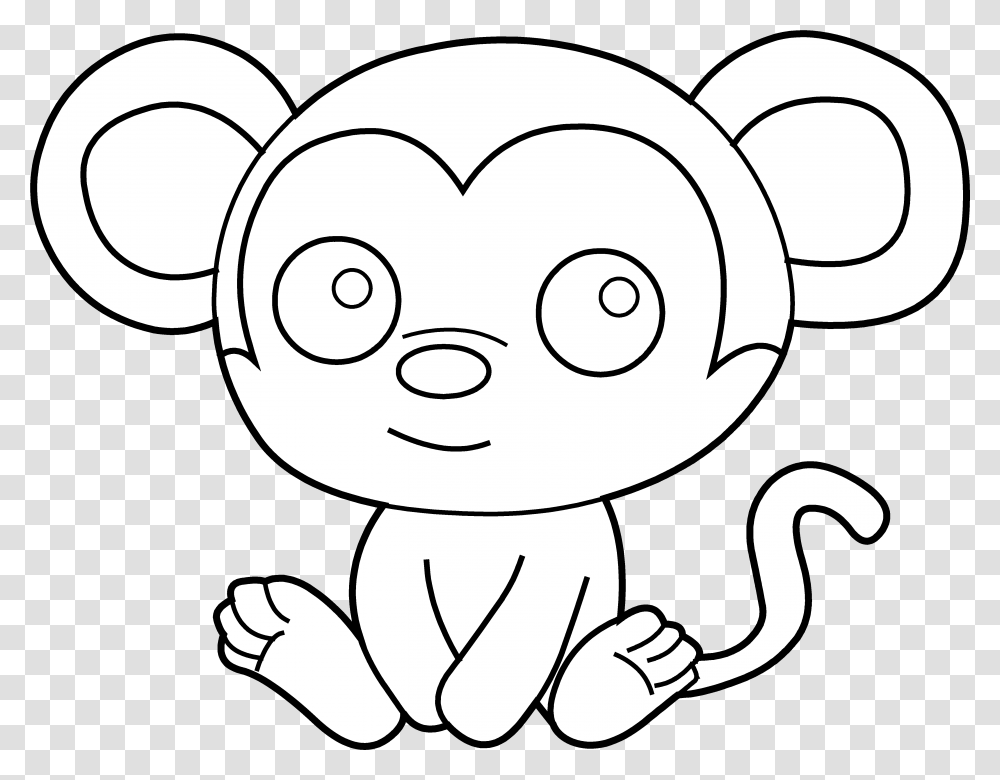 Monkey Clipart Black And White Easy Pictures To Colour, Stencil, Drawing, Doodle, Face Transparent Png