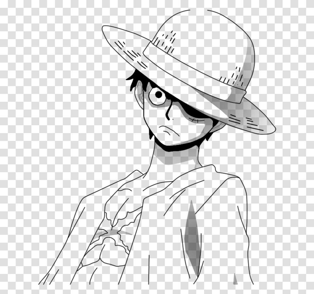Monkey D Luffy Angery Luffy Black And White, Green, Hat, Person Transparent Png
