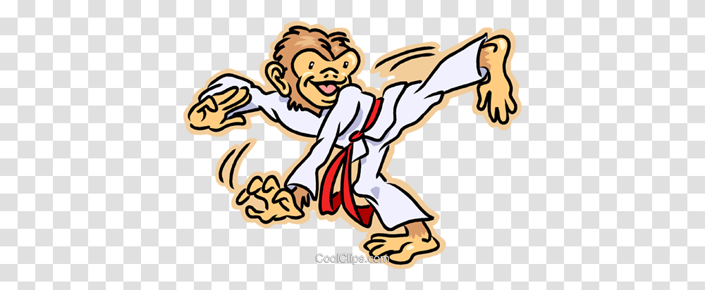 Monkey Practicing Karate Royalty Free Vector Clip Art Illustration, Judo, Martial Arts, Sport, Sports Transparent Png
