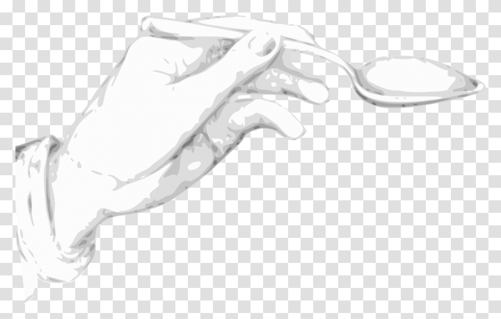 Monochrome Hand Holding Spoon Drawing, Ice, Outdoors, Nature, Toothpaste Transparent Png