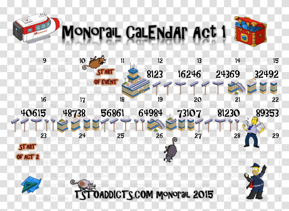 Monorail Act One Calendar Simpsons Tapped Out Monorail Building, Person, Super Mario, Alphabet Transparent Png