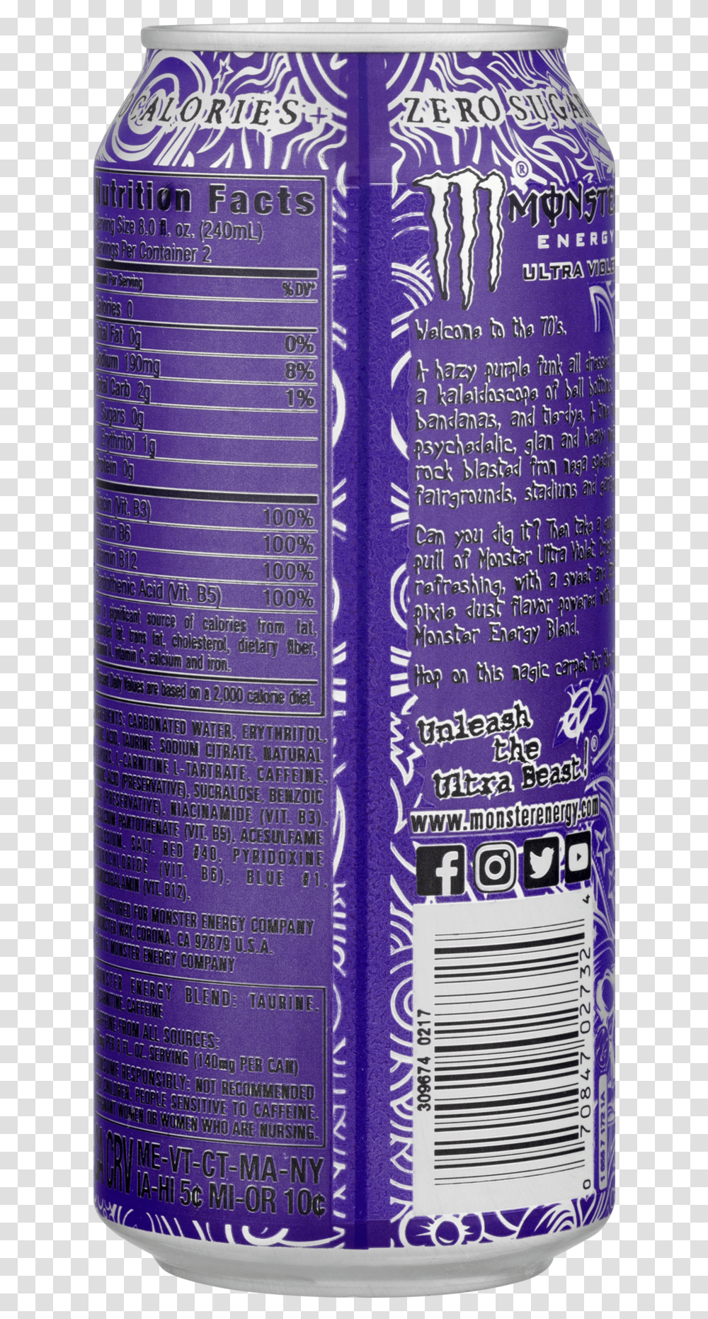 Monster Energy Can Monster Energy Ultra Violet, Tin, Bottle, Menu Transparent Png