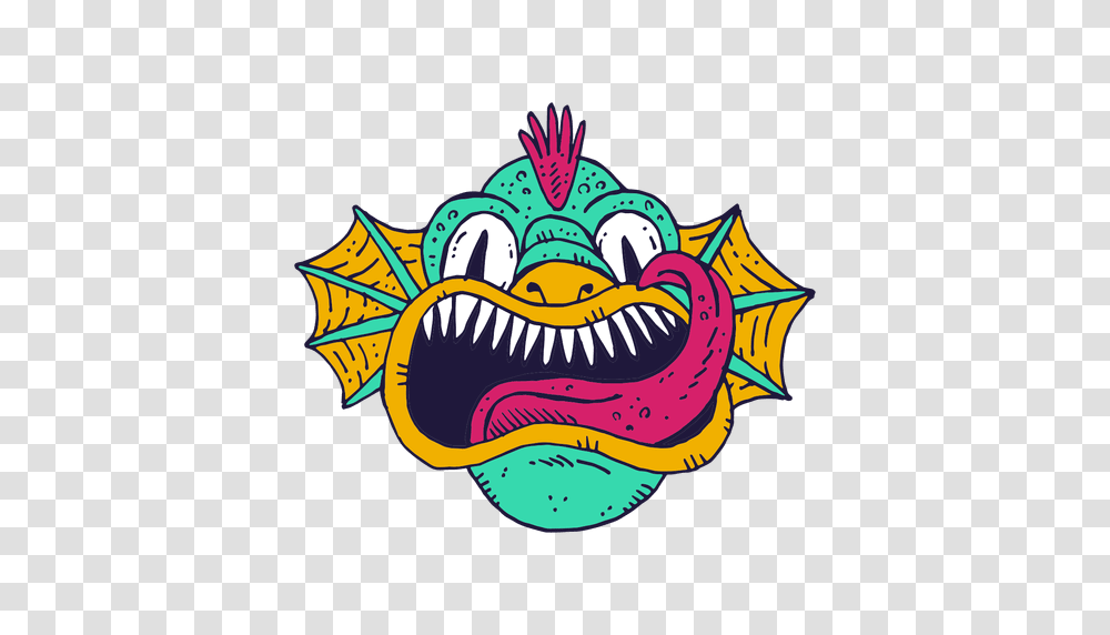 Monster Face Fish Illustration, Doodle, Drawing, Crowd Transparent Png