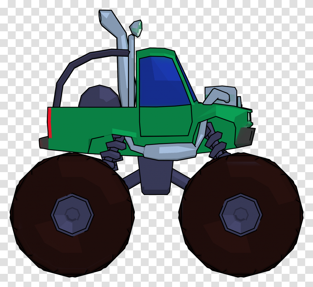 Monster Truck Cartoon Clipart Picture Side View Cartoon Monster Truck, Tractor, Vehicle, Transportation, Bulldozer Transparent Png