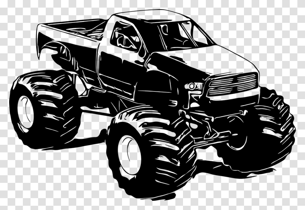 Monster Truck Vehicle Tires Power Wheel Texas Black And White Monster Truck, Gray, World Of Warcraft Transparent Png
