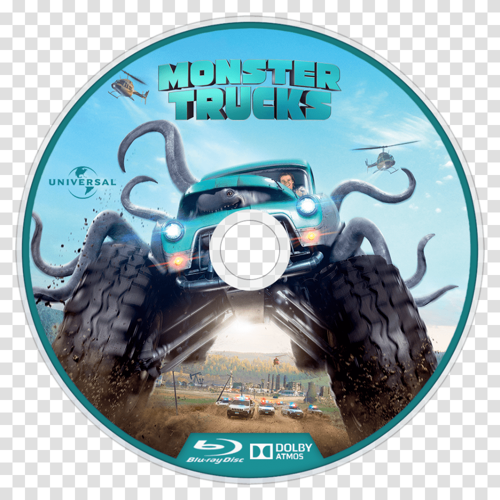 Monster Trucks Bluray Disc Image Monster Truck Dvd Cover, Disk, Wheel, Machine, Person Transparent Png