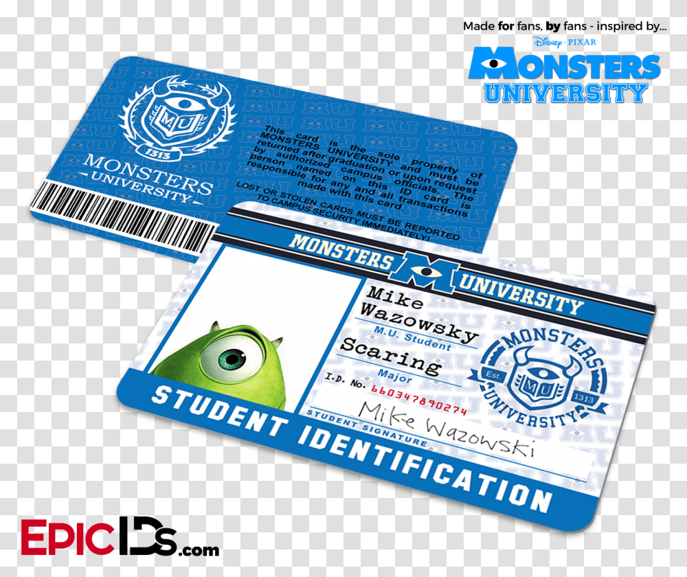 Monsters University Cosplay Student Id Card Student Card Monster University, Driving License, Document, Id Cards Transparent Png