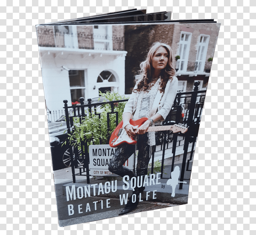 Montagu Square Lyric Book On Background Montagu Square, Person, Guitar, Advertisement Transparent Png