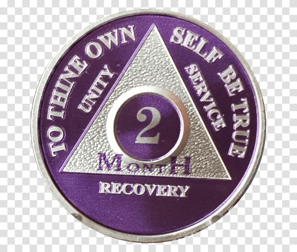 Month Purple Silver Plated Aa Medallion 60 Day Chip Badge, Logo, Trademark, Wristwatch Transparent Png