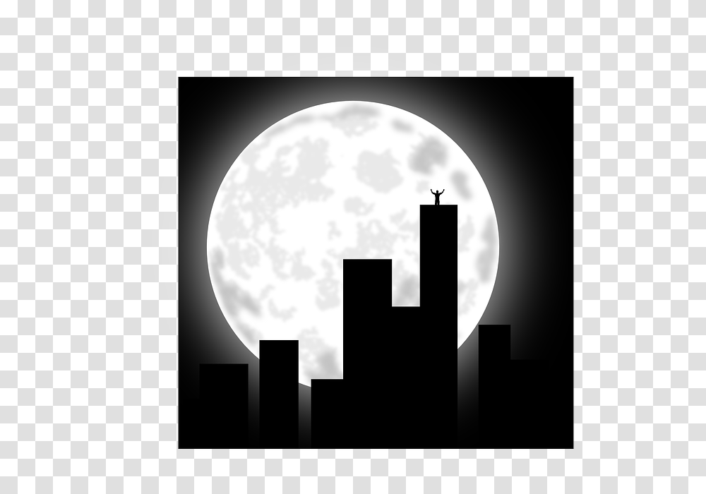 Moon City Silhouette Building Town Mystical Man City Clipart At Night, Nature, Outdoors, Outer Space, Astronomy Transparent Png