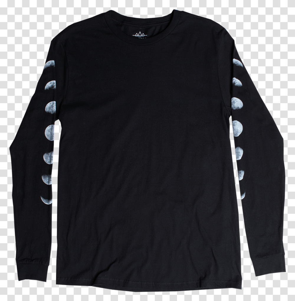 Moon Phases Long Sleeve Black Graphic T ShirtClass Sweater, Apparel, Person, Human Transparent Png